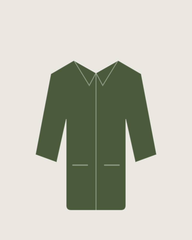 Front view of the Commuter Shell in Moss, illustrated